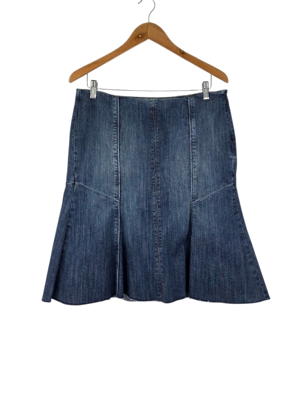 Y2K WHBM Blanc Women's‎ Size 10 Fit & Flared Denim Midi Mermaid Skirt Fluted Hem